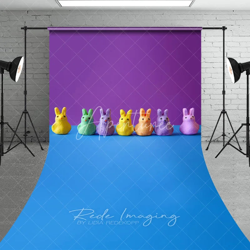 Aperturee - Aperturee Colorful Bunny Candies Easter Photography Backdrop Purple and Blue Pop Art Sweep Portrait Studio Background