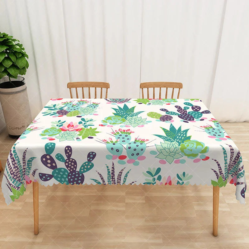 Aperturee - Aperturee Colorful Cactus and Floral Tablecloth for Fiesta Cinco de Mayo or Southwest Desert Themed Party