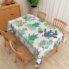 Aperturee - Aperturee Colorful Cactus and Floral Tablecloth for Fiesta Cinco de Mayo or Southwest Desert Themed Party