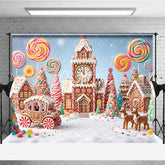 Aperturee - Aperturee Colorful Candy Land Gingerbread Village Photography Backdrop Sweet Lollipops and Reindeer for Christmas Winter Holiday