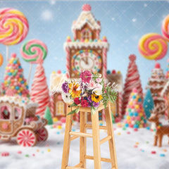 Aperturee - Aperturee Colorful Candy Land Gingerbread Village Photography Backdrop Sweet Lollipops and Reindeer for Christmas Winter Holiday