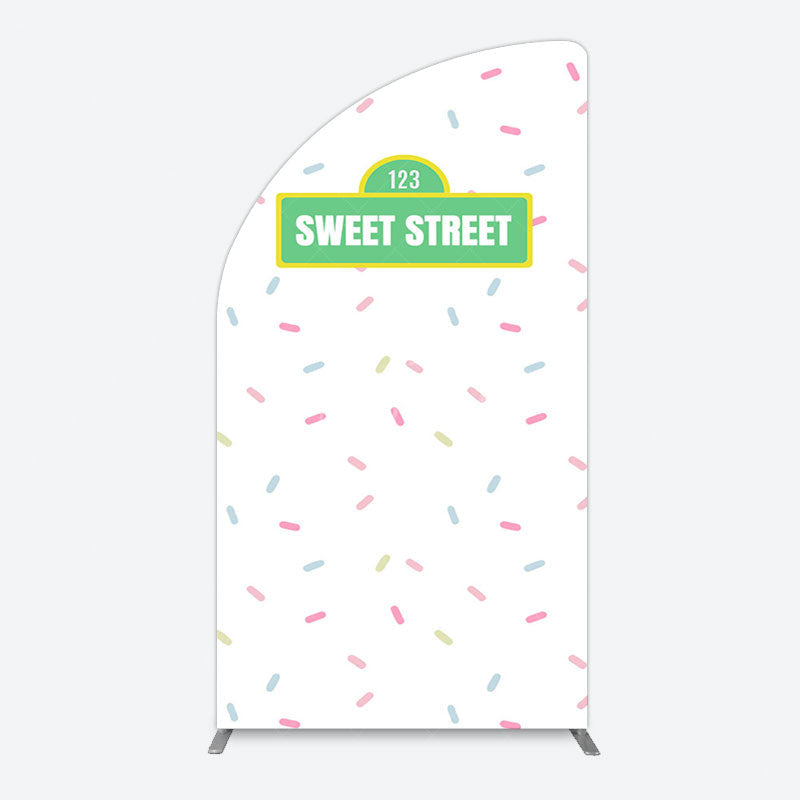 Aperturee - Aperturee Colorful Candy Sweet Street Birthday Half Moon Arch Backdrop