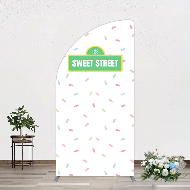 Aperturee - Aperturee Colorful Candy Sweet Street Birthday Half Moon Arch Backdrop