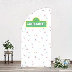 Aperturee - Aperturee Colorful Candy Sweet Street Birthday Half Moon Arch Backdrop