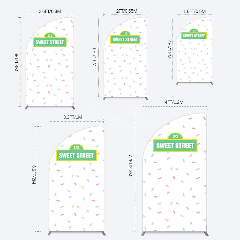 Aperturee - Aperturee Colorful Candy Sweet Street Birthday Half Moon Arch Backdrop