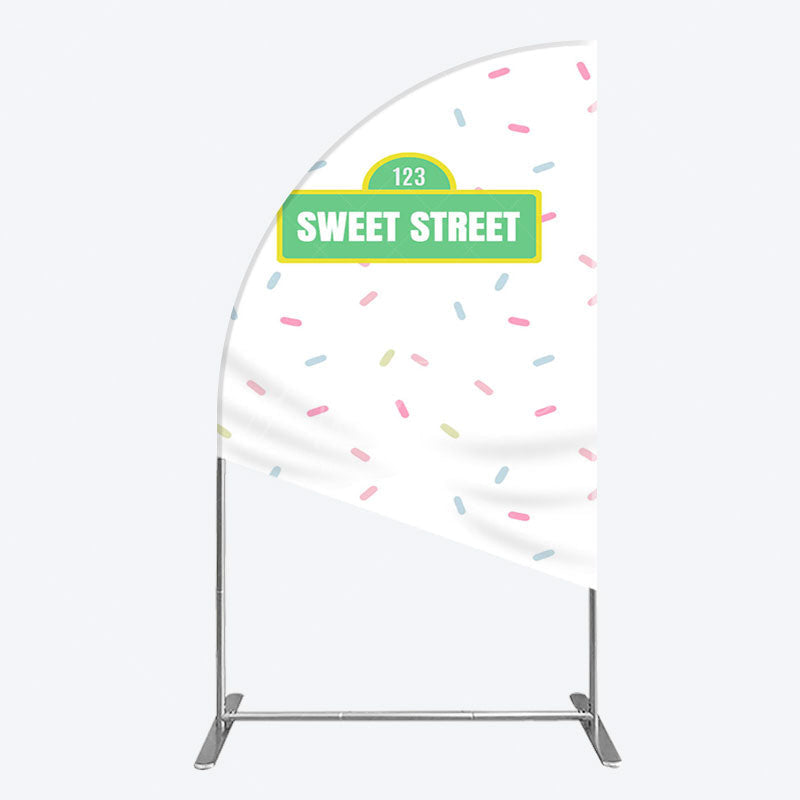 Aperturee - Aperturee Colorful Candy Sweet Street Birthday Half Moon Arch Backdrop