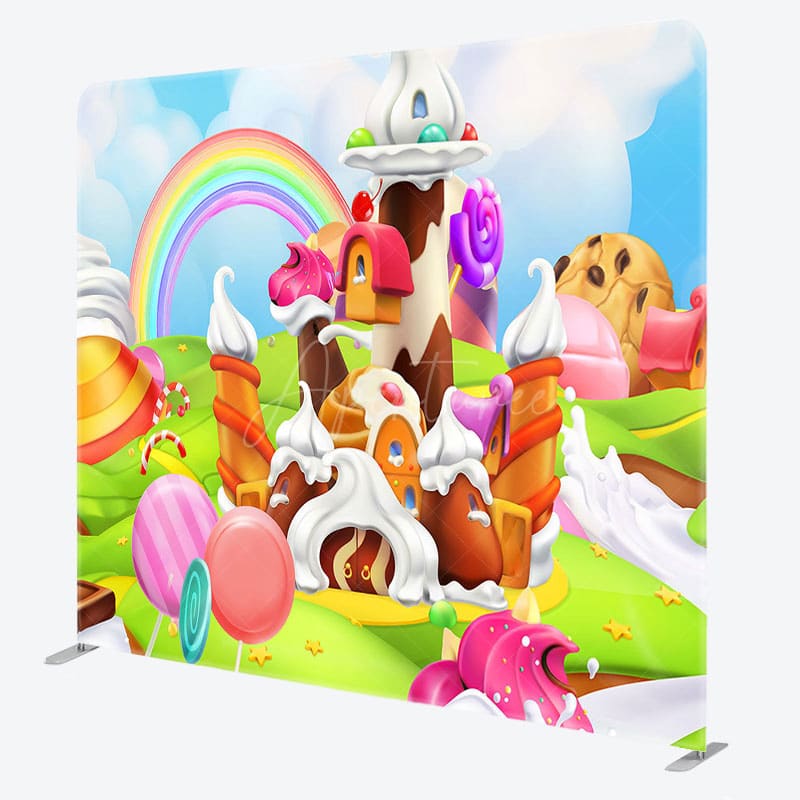 Aperturee - Aperturee Colorful Candyland Birthday Square Tension Backdrop