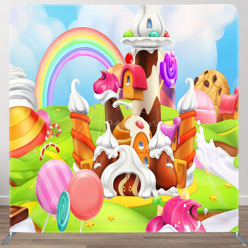 Aperturee - Aperturee Colorful Candyland Birthday Square Tension Backdrop