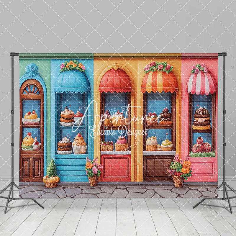 Aperturee - Aperturee Colorful Candyland Dessert House Cake Smash Backdrop