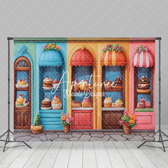 Aperturee - Aperturee Colorful Candyland Dessert House Cake Smash Backdrop