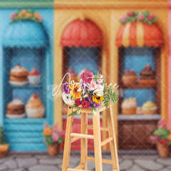 Aperturee - Aperturee Colorful Candyland Dessert House Cake Smash Backdrop