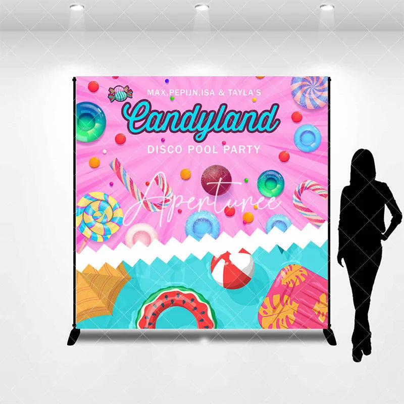 Aperturee - Aperturee Colorful Candyland Disco Pool Party Custom Backdrop Playful Summer Birthday Celebration Decor