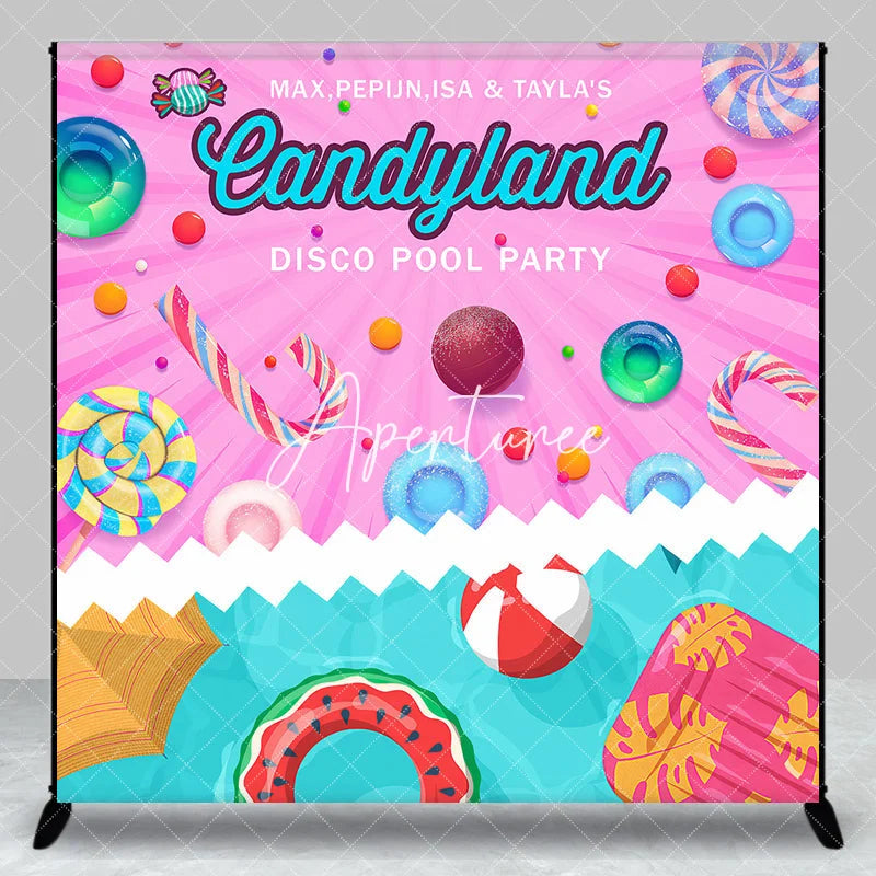 Aperturee - Aperturee Colorful Candyland Disco Pool Party Custom Backdrop Playful Summer Birthday Celebration Decor