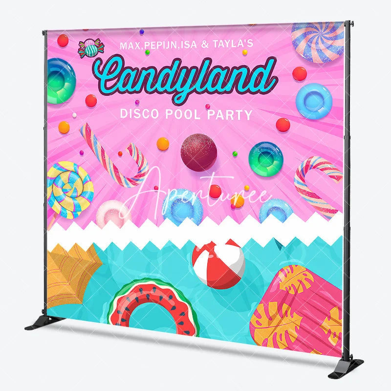 Aperturee - Aperturee Colorful Candyland Disco Pool Party Custom Backdrop Playful Summer Birthday Celebration Decor