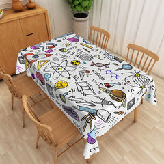 Aperturee - Aperturee Colorful Cartoon Science Tablecloth with Chemistry and Physics Doodles for Kids School or Lab Party