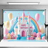 Aperturee - Aperturee Colorful Castle Balloons Gifts Cake Smash Backdrop