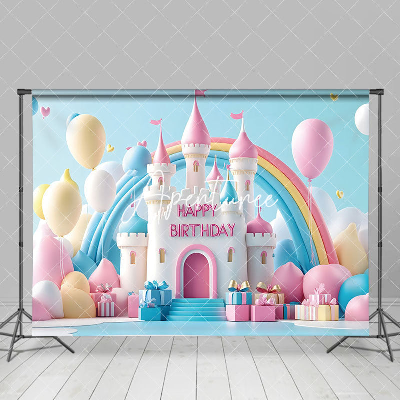Aperturee - Aperturee Colorful Castle Balloons Gifts Cake Smash Backdrop