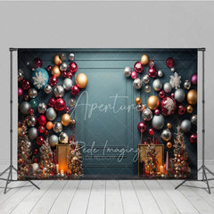 Aperturee - Aperturee Colorful Christmas Ornament Wall Photography Backdrop Elegant Teal Background Modern Holiday Party Photo Booth