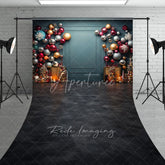 Aperturee - Aperturee Colorful Christmas Ornament Wall Sweep Backdrop Elegant Teal Background Modern Holiday Party Photo Floor Drop