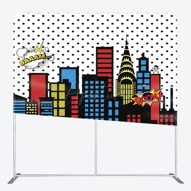 Aperturee - Aperturee Colorful City Buildings Party Square Tension Backdrop