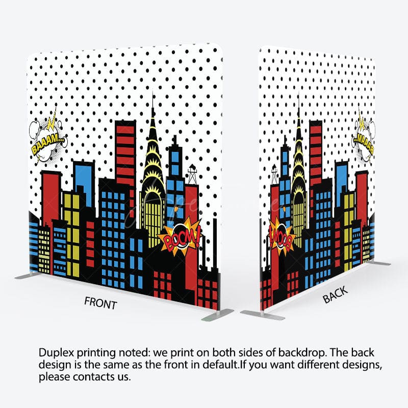 Aperturee - Aperturee Colorful City Buildings Party Square Tension Backdrop