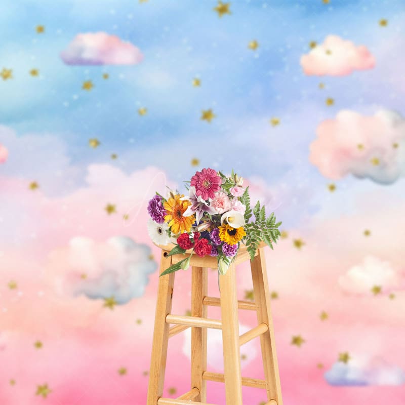 Aperturee - Aperturee Colorful Clouds Starry Birthday Cake Smash Backdrop