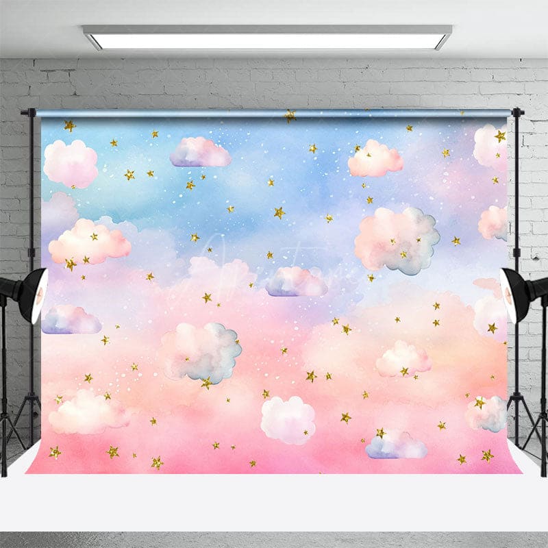 Aperturee - Aperturee Colorful Clouds Starry Birthday Cake Smash Backdrop