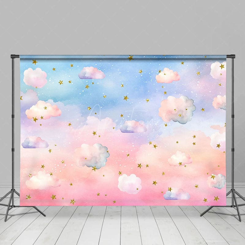 Aperturee - Aperturee Colorful Clouds Starry Birthday Cake Smash Backdrop