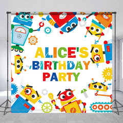 Aperturee - Aperturee Colorful Construction Robot Custom Birthday Backdrop