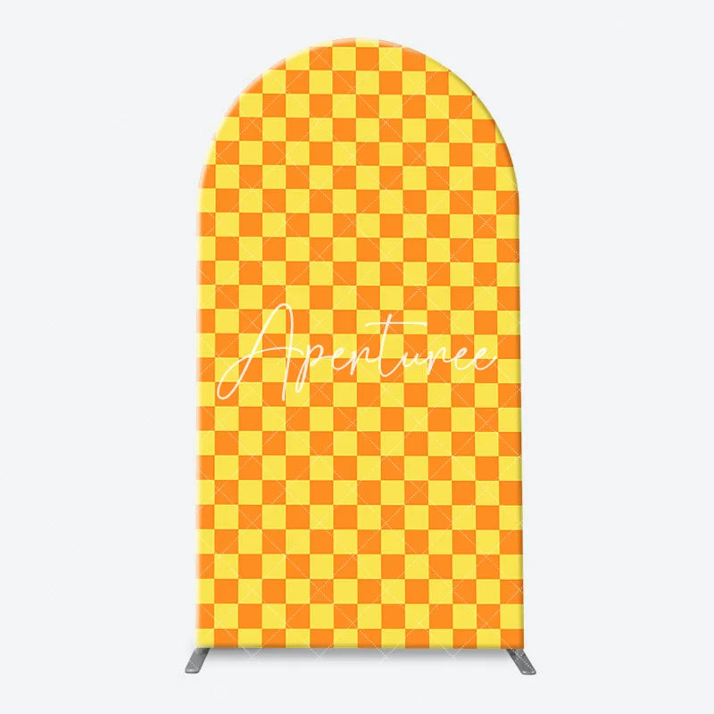 Aperturee - Aperturee Colorful Cow Print Blue Sky Cloud and Yellow Checkered Arch Backdrop Kit Kids Birthday Party Decor