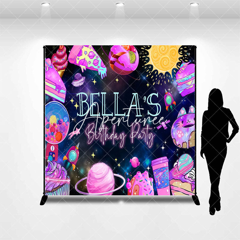 Aperturee - Aperturee Colorful Dessert Galaxy Custom Name Birthday Backdrop