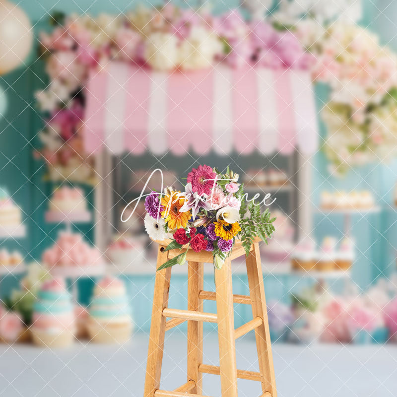Aperturee - Aperturee Colorful Dessert Shelf Balloons Cake Smash Backdrop