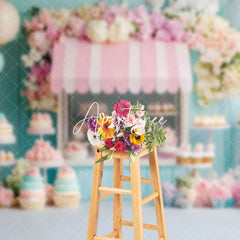 Aperturee - Aperturee Colorful Dessert Shelf Balloons Cake Smash Backdrop