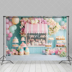 Aperturee - Aperturee Colorful Dessert Shelf Balloons Cake Smash Backdrop