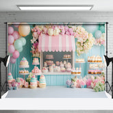 Aperturee - Aperturee Colorful Dessert Shelf Balloons Cake Smash Backdrop