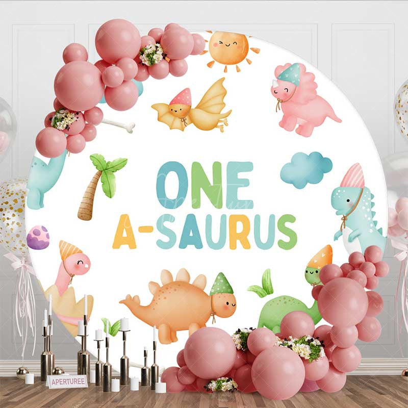 Aperturee Aperturee Colorful Dino One A Saurus Round Birthday Backdrop