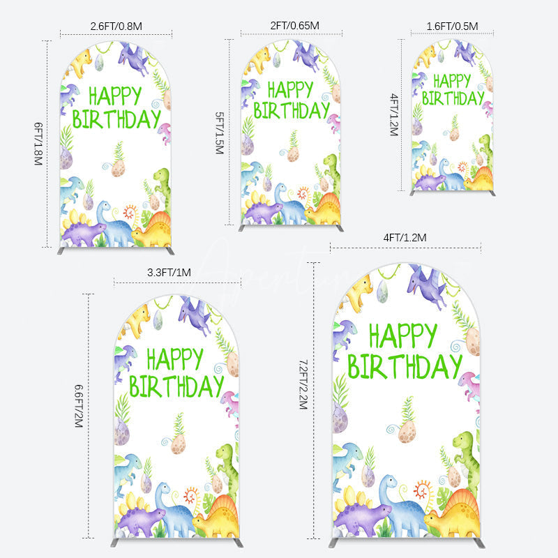 Aperturee - Aperturee Colorful Dinosaurs Eggs Happy Birthday Arch Backdrop