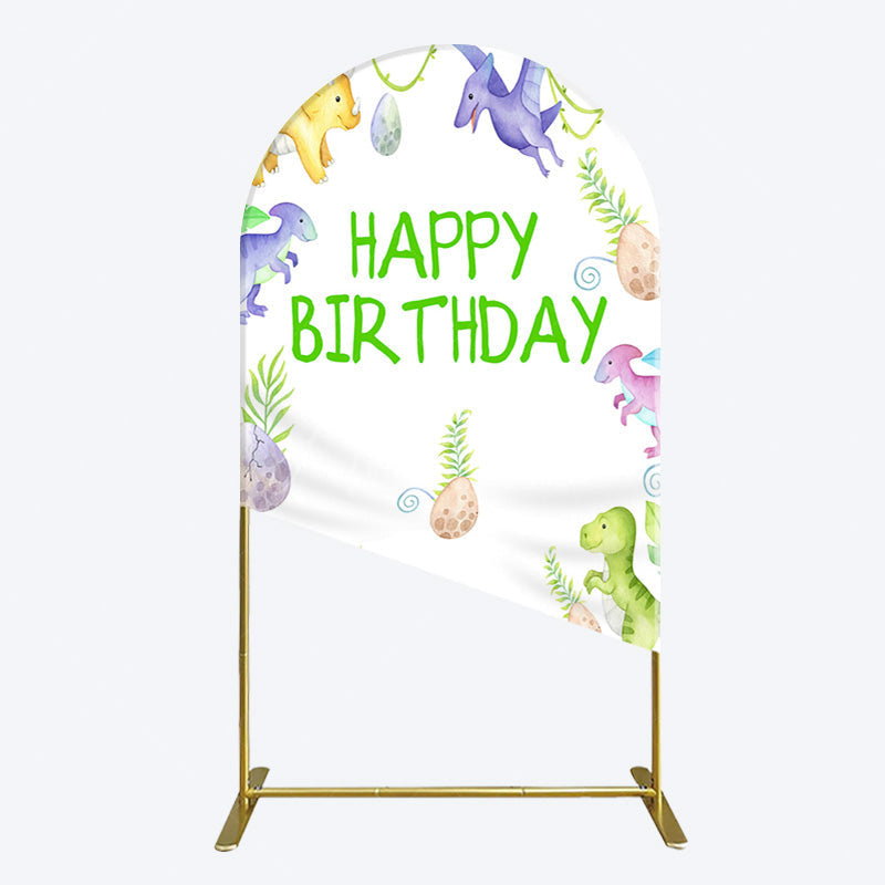 Aperturee - Aperturee Colorful Dinosaurs Eggs Happy Birthday Arch Backdrop