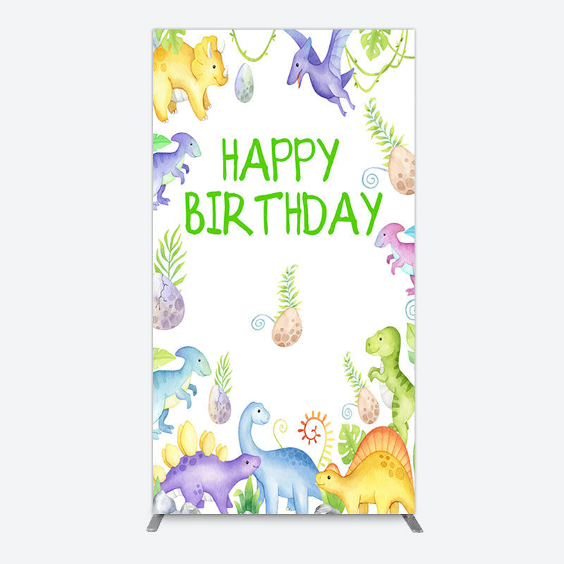Aperturee - Aperturee Colorful Dinosaurs Eggs Happy Birthday Rectangle Backdrop