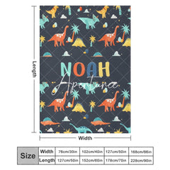 Aperturee - Aperturee Colorful Dinosaurs Navy Blue Custom Name Blanket