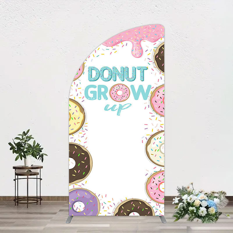 Aperturee - Aperturee Colorful Donut Dots Grow Up Birthday Half Moon Arch Backdrop