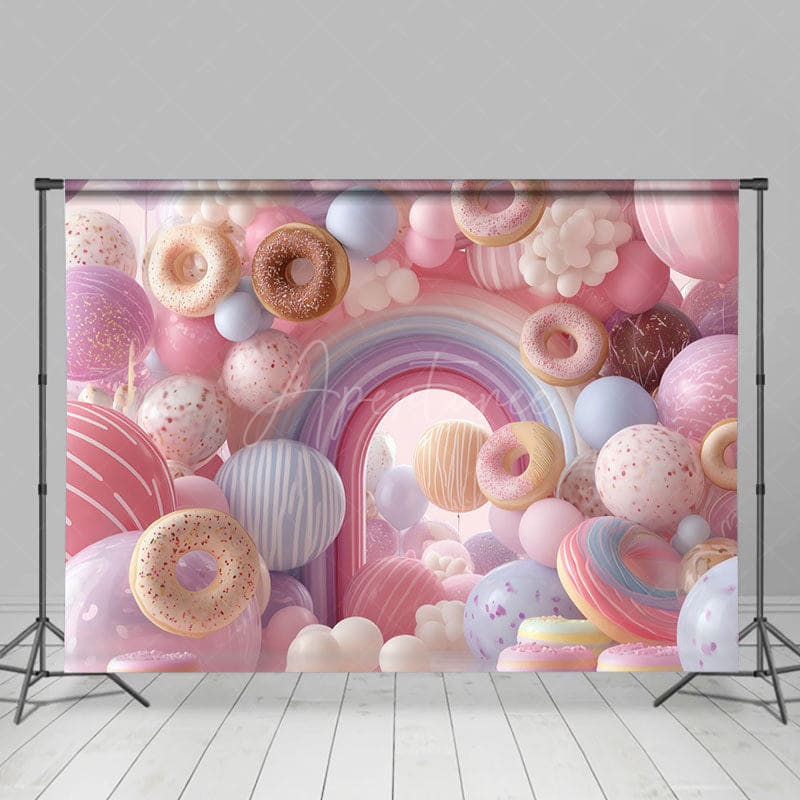 Aperturee - Aperturee Colorful Donuts Candyland Birthday Cake Smash Backdrop