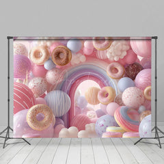 Aperturee - Aperturee Colorful Donuts Candyland Birthday Cake Smash Backdrop
