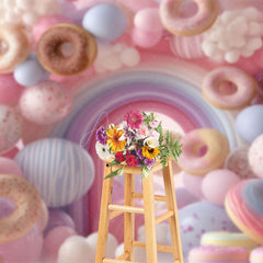 Aperturee - Aperturee Colorful Donuts Candyland Birthday Cake Smash Backdrop