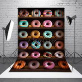 Aperturee - Aperturee Colorful Donuts Shelf Store Cake Smash Photo Backdrop