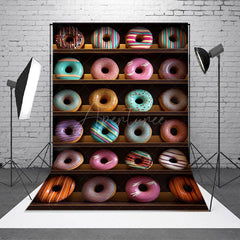 Aperturee - Aperturee Colorful Donuts Shelf Store Cake Smash Photo Backdrop