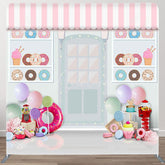 Aperturee - Aperturee Colorful Donuts Store Birthday Pillow Case Backdrop