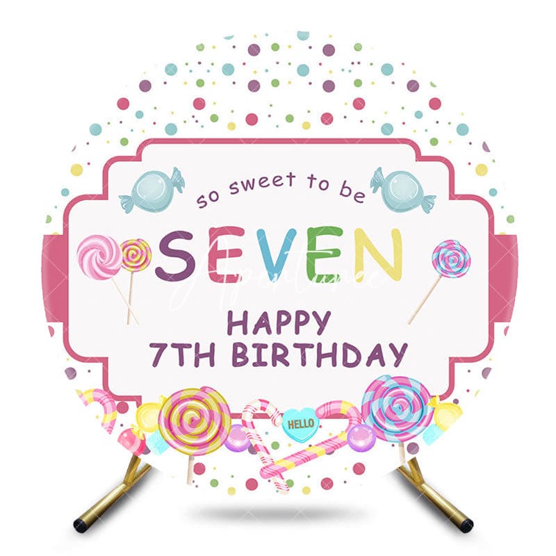 Aperturee - Aperturee Colorful Dots Candy Round Happy 7th Birthday Backdrop