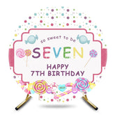 Aperturee - Aperturee Colorful Dots Candy Round Happy 7th Birthday Backdrop