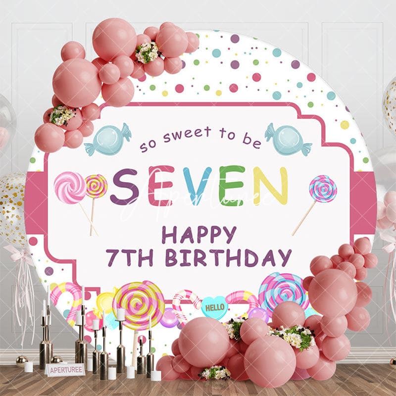 Aperturee - Aperturee Colorful Dots Candy Round Happy 7th Birthday Backdrop
